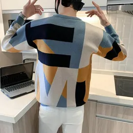Männer Pullover Geometrische Muster Gemütliche Streetwear Lose Gedruckt Spliced T-shirt Sweatshirt Männer Bodenbildung Shirt Männliche Kleidung