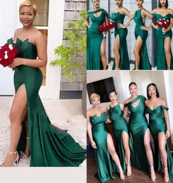 2023 Bridesmaid Dresses For Weddings Dark Hunter Green African Side Split Mermaid Floor Length Satin Plus Size Formal Maid of Hono8255217