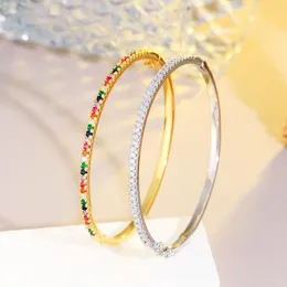 Bangle Beaqueen Chic Colorful Round Micro Pave CZ Ladies Party Thin Bangles Safety Clasp White Gold Plated Smycken för kvinnliga gåvor B271