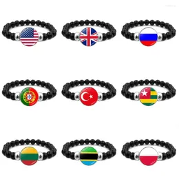 Strand US UK Russia Flag Beads Bracelets For Women Men Fashion Glass Country Black Resin Lovers Jewelry