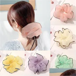 Hair Rubber Bands Oversized Net Yarn Scrunchies Summer Thin Contrast Color Ring Women Girl Sweet Elastic Ponytail Holder Drop Delive Dhdfb