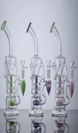 Fab Egg Hookahs Turbine Perc Bongs Heady Glass Water Pipes Purple Green Pink Bong Double Recycler Smoking Pipe 14mm Joint Small Ha6926606