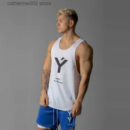 Мужские футболки Новая летняя мужская мода мода бодибилдинг в жирных залах упражнения хлопковая рубашка повседневная мужская белая дышащая тренировка Y Sports Brand Vest T230601