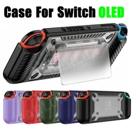 Ny designplast TPU -hybridgrepps tydligt fodral för Nintendo Switch OLED Rugged Cover Bärande fodral med detaljhandelspaket