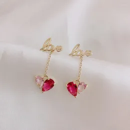 Studörhängen utsökt rödrosa kristall hjärtformad charmig kvinnor bröllopsfest kärleksbrev romantiska smycken gåva