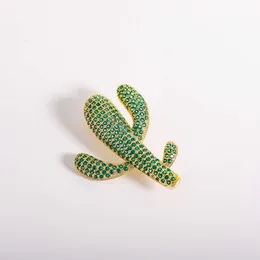 Alfinetes broches femininos simples cristal verde cacto luxo amarelo ouro liga de zircão planta broche broche de segurança G230529