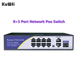 مفاتيح Kuwfi Poe Switch 8 منافذ 1000m رف Mount Ethernet Switch عالية الأداء RJ45 HUB Flitter