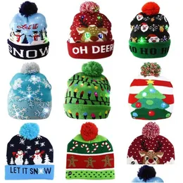 Party Favor Led Christmas Hat Swater Swater Swoy Santa Elk Light Up Knitted Cap for Kids Xmas 2021 Year Decorations Drop dostawa do domu g dhifj