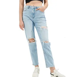 Calça Jeans Reta Moda Feminina Rasgada Big Hole Destroyed Denim Desgastada 230531