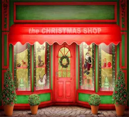 Merry Xmas Po Backdrop Christmas Shop Red Door Windows Children Kids Gifts Family Holiday Po Shoot Backdrops2297246
