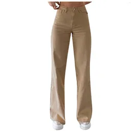 Women's Jeans Womens Casual Solid Color Loose High Waist Button Leggings Pants Wide Leg Boot Cut Denim Girls Trousers