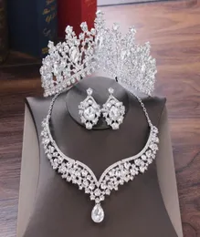 Crystal Water Drop Bridal Jewelry Set Rhinestone Tiaras Crown Halsbandörhängen för brud bröllop Dubai smycken set3940673