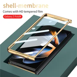 Capa de telefone Vogue com chapeamento híbrido de cor sólida luxuosa para Samsung Galaxy Folding Z Fold4 5G durável, proteção completa, proteção macia, membrana dobrável, concha com película protetora