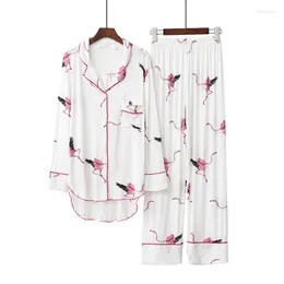 Women's Sleepwear Spring Autumn Comfortable And Cute Printed Modal Suit Women Sweet Lapel Cardigan Loose Pajamas Home Service