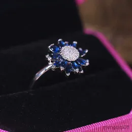 Band Rings Bamos Cute Female Blue Finger Ring Luxury Promise Anniversary per uomini e donne Fedi nuziali
