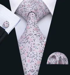 Light Pink With Pink Flowers Small Fresh Mens Tie Hankerchief Cufflinks Set Silk Meeting Business Casual Party Necktie Jacquard Wo6845569