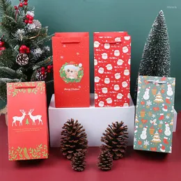 Gift Wrap 5pcs Christmas Kraft Paper Candy Cookie Boxes Santa Claus Elk Gifts Packaging Bag For Xmas Home Decoration Noel Year Navidad
