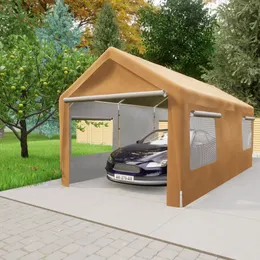 10'x20' Heavy Duty Carport with Roll-up Ventilated Windows, Portable Garage Metal Carport with Removable Sidewalls & Doors for Car, Truck, Boat