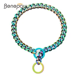 Kragen Benepaw Starke Hundekette Halsband Starker schweres Haustierkragen 15 mm dicker breiter Edelstahl Multicolor Cuban Link Choke Kette