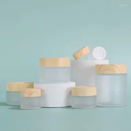 Storage Bottles 10pcs 5g 10g 15g 30g 50g Frosted Glass Makeup Skin Care Lotion Pot Cream Jar With Wood Lid Cosmetic Container Packaging