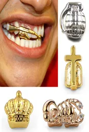 18K Gold Single Teeth Grillz Braces Punk Hip Hop Crown Cross Gun Dental Mouth Vampire Fang Grills Tooth Cap Cosplay Costume Party 3376257