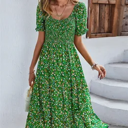 Basic Casual Dresses Ladies Sexy Vintage Floral Print Boho Summer Dress Women Casual Elastic Bohemian Beach Dress Women Sundress Robe Vestidos Female 230531