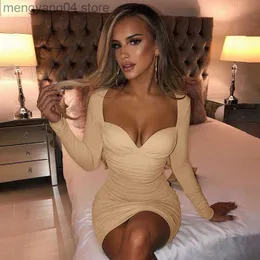 Party Dresses Women's Fashion 2022 New Spring Deep V Bra Long Sleeve Slim Fit Ruffled Fashion Dress T230601