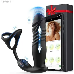 APP Bluetooth Prostate Vibrator for Men Gay Anal Butt Plug Penis Ring Thrusting Prostate Massager Masturbator Sex Toys L230518