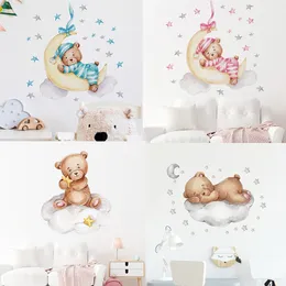 Wall Stickers Cartoon Teddy Bear Moon for Kids Room Baby Nursery Decor Sticker Wallpaper Boy Girls Bedroom Decals 230531