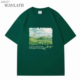 wavlatii women new Spring Green PrintedTシャツ女性ホワイトファッション特大のストリートウェアティーカジュアルサマートップWT2310 L230520