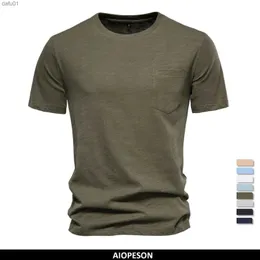 AIOPESON 100% Baumwolle männer T-shirts Einzelne Tasche Mode Einfarbig Casual T-shirts für Männer Marke Qualität Tops Tees Neue sommer L230520