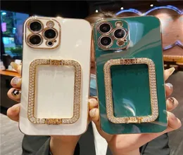 Korea 3D cases Crystal Square Holder Gold Plating Phone Case For iphone 14 12 Pro Max MiNi 11 13 Pro X XS XR 6 S 7 8 Plus SE Cover1250033