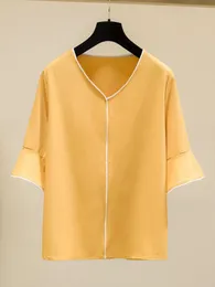 Women's Blouses Nkandby Chiffon Blouse For Women Summer V-neck Cute Flare Sleeve Simple Shirts OL Style Loose Tops Oversized Female Blusas