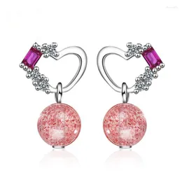 Studörhängen hjärta zirkon jordgubbkristalltassel hänge för kvinnor trend kreativa parti gåva smycken sae397