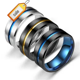 Anéis de aço inoxidável de design clássico de duas cores de 8 mm para homens, anéis de aço de titânio ranhurados em dois tons