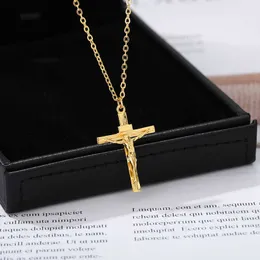 Naszyjniki wiszące chrześcijańskie Jezus Cross Naszyjnik dla kobiet mężczyzn łańcuchy ze stali nierdzewnej Choker religijne wisiorki biżuteria