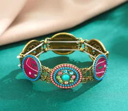 Vintage Round Style with Colorful Rhinestone Elastic Band Bracelet Hollow Acrylic Bangle for Women Men Jewelry1210002
