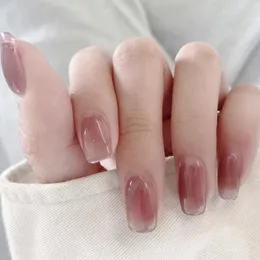 False Nails 24pcs Nail Pink Halos Staining Design Sweet Style Full Coverage 완성 된 여자 여자 여름 아트 DIY 가짜