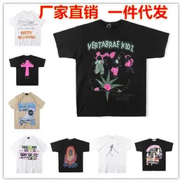 夏の新しい炎の泡ローズレターハッピープリントピュアコットントレンディトレンディショートスリーブTシャツの男性と女性