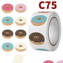 Gift Wrap 500Pcs Donuts Shape Cute Cartoon Children Sticker Packaging Handmade Holiday Decoration Thank You Seal Drop Delivery Home Dhvps