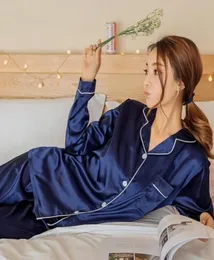 Womens Silk Satin Pajamas Pyjamas Set Long Sleeve Sleepwear Pijama Pajamas Suit Female Sleep Two Piece Set Loungewear Plus Size 202326773