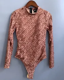 Roupa de banho feminina de grife gola redonda manga longa fina peça única maiô padrão letra preto café roxo top mergulho