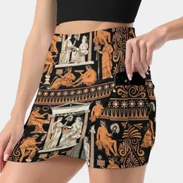 Skirts Greek Vase Print Korean Fashion Skirt Summer For Women Light Proof Trouser Attic Red Figure White Scroll