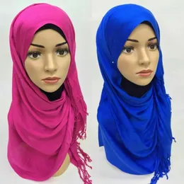 Halsdukar muslimska kvinnor hijab lång halsduk islamisk fast färg turban huvud wraps elegant femme tassel sjalar dubai headscarf pannband