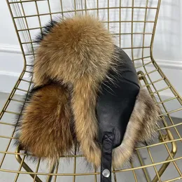 Men's Real Natural Brown Raccoon Fur Hat Russian Ushanka Warm Aviator Trapper Hat Hunter Hat Bomber Hat Ski Earmuffs Cap