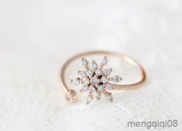 Band Rings White Crystal Snowflake Finger Ring Adjustable Opening for Women Wedding Engagement Christmas Gift