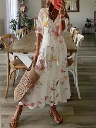 Nuovi abiti casual firmati Moda Abito a trapezio da donna Abito lungo a mezza manica Abito casual con scollo a V estivo con stampa floreale