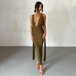 Casual Dresses European And American Style 2023 Summer Women's Fashion V-neck Strap Open Back Sexy Wrap Hip Dress