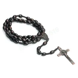 Mode Runde Holz Perle Katholischen Rosenkranz Qualität Perle Kreuz Halskette Perlen Kreuz Religiöse Anhänger Halskette