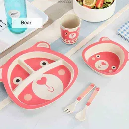 Usb8 G1m6 Bamboo Child Baby Tableware Plate Set Kids Children Dinnerware Set Dishes and Plates Sets Feeding Cup Soup Fork Spoon Utensils H1111